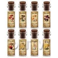 Dolls House Apothecary 8 Fungus / Mushroom Bottle And Colour Labels Set 7