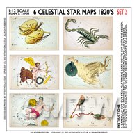 Dolls House Miniature 6 Colourful Star Maps From The 1820s - Set 2