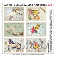 Dolls House Miniature 6 Colourful Star Maps From The 1820s - Set 5