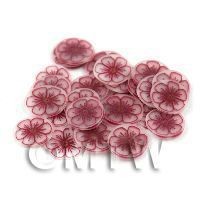 50 Transparent Wine Red Flower Cane Slices (11NS86)
