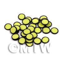 50 Yellow Polka Dot Cane Slices Black Outer (11NS31)