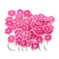 50 Dark Pink Glitter Flower Cane Slices (11NS79)