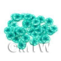50 Transparent Sea Green Glitter Flower Cane Slices (11NS80)
