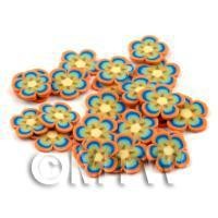 50 Orange and Blue Flower Cane Slices - Nail Art (DNS61)