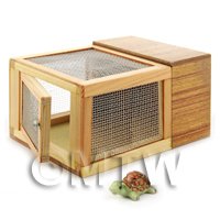 Dolls House Miniature Wooden Hutch With Green Tortoise