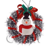 Dolls House Miniature Silver Christmas Wreath With A Snowman