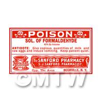 Dolls House Miniature Formaldehyde Poison Label (S3)