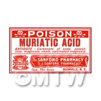 Dolls House Miniature Muriatic Acid Poison Label (S3)