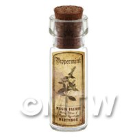 Dolls House Apothecary Peppermint Herb Short Sepia Label And Bottle