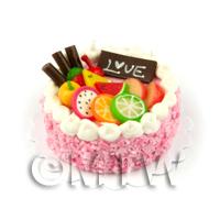Dolls House Miniature Pink Fruit Topped Cake 