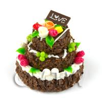 Chocolate Smothered Miniature 3 Tier Fondant Rose Celebration Cake 