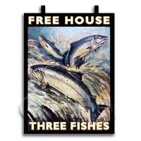 Dolls House Miniature Pub / Tavern Sign - The Three Fishes