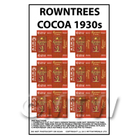 Dolls House Miniature Packaging Sheet of 6 Rowntrees Cocoa 1930s