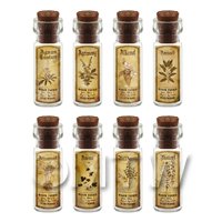 Dolls House Apothecary Short Herb Sepia Label And Bottle Set 1