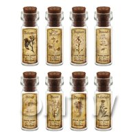 Dolls House Apothecary Short Herb Sepia Label And Bottle Set 2