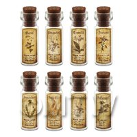 Dolls House Apothecary Short Herb Sepia Label And Bottle Set 4