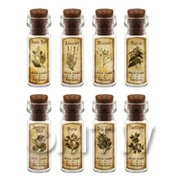 Dolls House Apothecary Short Herb Sepia Label And Bottle Set 6