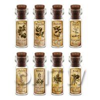 Dolls House Apothecary Short Herb Sepia Label And Bottle Set 7