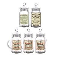 Set of 5 Miniature Glass Apothecary Storage Jar 
