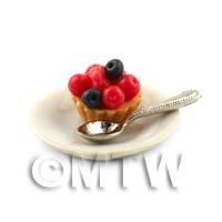 Dolls House Miniature Very Berry Tart on a Plate With a Spoon