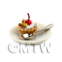 Dolls House Miniature Cherry Toffee Tart on a Plate With a Spoon