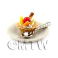 Dolls House Miniature 4 Fruit Tart on a Plate With a Spoon