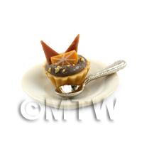1/12th scale - Dolls House Miniature Chocolate Orange Tart on a Plate With a Spoon