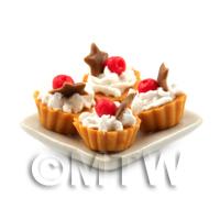 4 Dolls House Cherry and Chocolate Star Tarts on a 19mm Square Plate