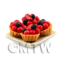 4 Dolls House Miniature Very Berry Tarts on a 19mm Square Plate