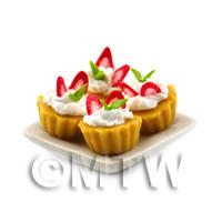 4 Dolls House Strawberry and Mint Tarts on a 19mm Square Plate