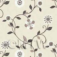 Dolls House Miniature Mixed Black And White Flowers Wallpaper