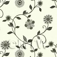 Dolls House Miniature Mixed Grey And Blacks Flowers Wallpaper