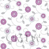 Dolls House Miniature Round Purple And White Flower Wallpaper