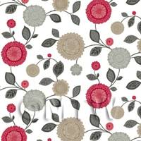 Dolls House Miniature Mixed Red And Beige Flower Wallpaper