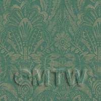 Dolls House Miniature Intricate Pale Gold On Green Wallpaper