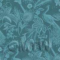 Dolls House Miniature Peacock On Teal Wallpaper