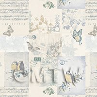Dolls House Miniature Pale Blue Birds And Butterfly Wallpaper 