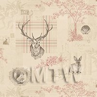 Dolls House Miniature Beige And Red Highland Animal Wallpaper 