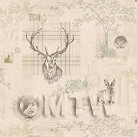 Pack of 5 Dolls House Beige And Green Highland Animal Wallpaper Sheets