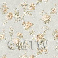 Dolls House Miniature Mixed White Flowers On Pale Blue Wallpaper 