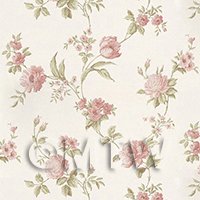 Dolls House Miniature Mixed Pink Flowers On Pale White Wallpaper 