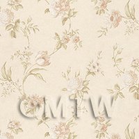 Dolls House Miniature Mixed Pale Pink Flowers On Pale Beige Wallpaper 
