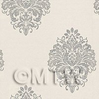 Dolls House Miniature Grey Floral Diamond On Cream Wallpaper 