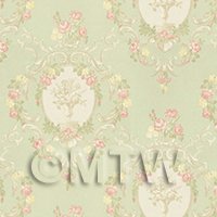 Pack of 5 Dolls House Mixed Colour Damask Flower On Green Wallpaper Sheets