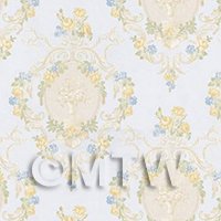 Dolls House Mixed Colour Damask Flower On Pale Blue Wallpaper 