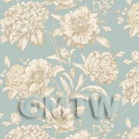 Pack of 5 Dolls House White Mixed Flowers on Duck Egg Blue Wallpaper Sheets
