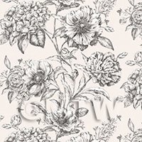 Dolls House Miniature Black And White Mixed Flowers on White Wallpaper 