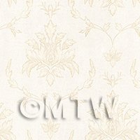 Dolls House Miniature Large Leafy Pale Yellow On White Damask Wallpaper 