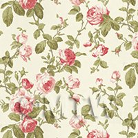 Dolls House Miniature Dark Pink And Red Vintage Trailing Rose Wallpaper 