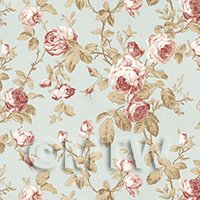 Dolls House Miniature Pale Red On Duck Egg Blue Trailing Rose Wallpaper 